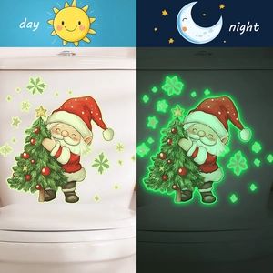 Sticker Toilettes Noël Père Noël Arbre Phosphorescent PVC Imperméable Amovible Décalcomanie Murale pour Salle de Bain Maison Déco