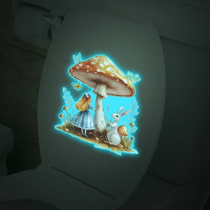 Luminous toilet lid sticker with Alice in Wonderland mushroom and rabbit designs