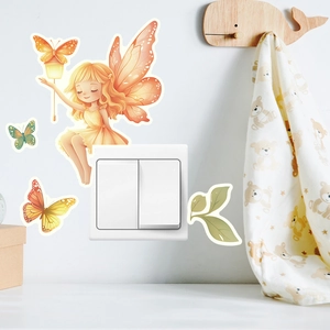 Glow-in-the-dark butterfly fairy switch sticker set for cozy kids bedroom wall decor