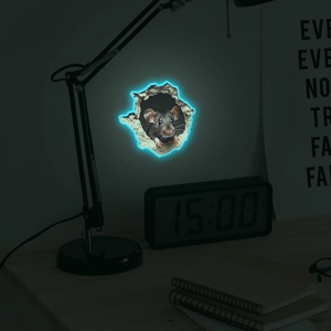Glow-in-the-dark 3D mouse hole wall sticker with blue-green luminous effect in the dark