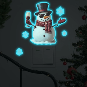 Christmas Glow In The Dark Snowman Wall Sticker Luminous Switch Decor Removable PVC Cartoon Sunglasses Snowman Snowflake Decal For Home Party