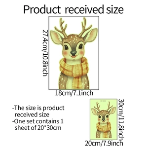 Luminous watercolor deer wall sticker with yellow scarf for home bathroom decoration