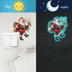 Luminous Christmas Santa and reindeer switch wall stickers with day and night glow effect