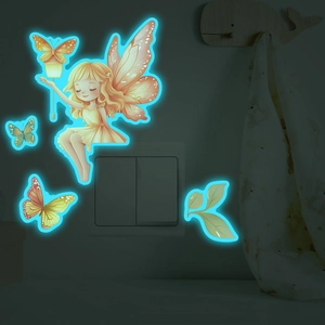 Luminous Cartoon Fairy Butterfly Wall Sticker Glow In The Dark Switch Decoration Removable PVC Decal For Children Bedroom