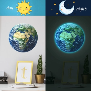 Luminous earth wall sticker showing glowing night and day decorative effects for rooms