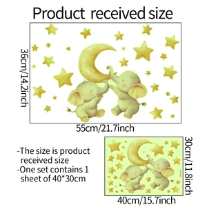 Luminous wall stickers with cute elephant, moon, and stars for kids room decoration