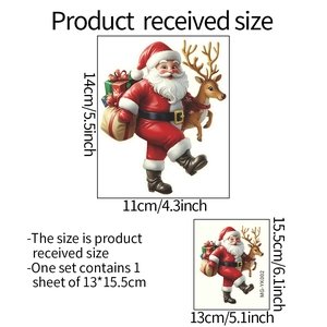Detailed size specifications for Santa and reindeer luminous Christmas wall stickers