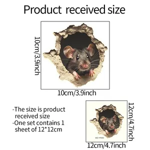 Size guide for 3D mouse hole wall sticker showing 10cm and 12cm measurement details