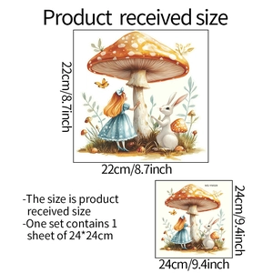 Fluorescent Alice wonderland wall stickers with mushrooms and rabbit friends for bathroom decor
