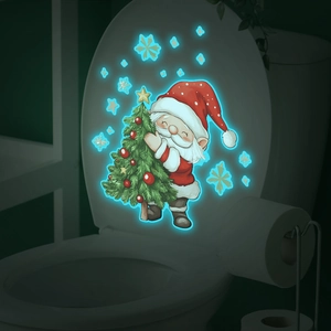 Autocollant de Noël lumineux Père Noël et sapin brillant dans une salle de bain sombre