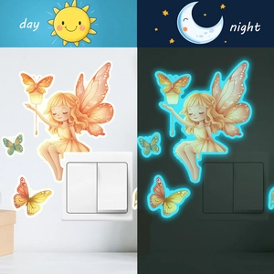 Luminous fairy and butterfly wall sticker with night glow effect for kids bedroom decor