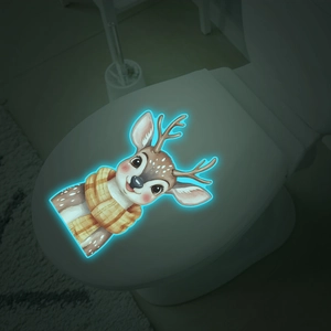 Luminous blue cartoon deer wall sticker with yellow scarf for bathroom toilet decor