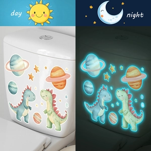 Luminous cartoon dinosaur and planets wall stickers for bathroom toilet decor