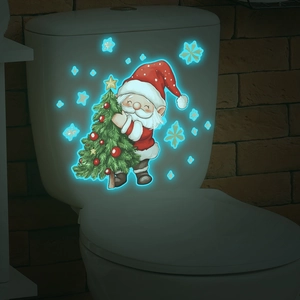Sticker mural de Noël lumineux avec Père Noël et sapin pour décoration d'intérieur festif
