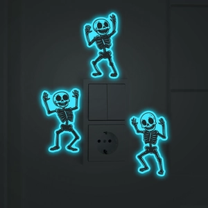 Adesivo da Parete Scheletro Danzante Luminoso di Halloween PVC Fluorescente per Interruttore Decorazione Casa Festa