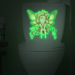 Glow in the dark wall sticker showing a luminous butterfly fairy with a wreath detail