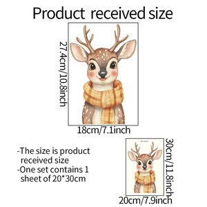 Size guide for luminous watercolor deer wall sticker with dimensions 20x30cm and 18x27.4cm