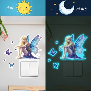 Luminous fairy and butterfly wall stickers for switch decoration in day and night views