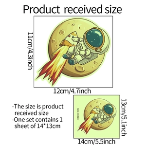 Luminous astronaut and rocket wall sticker for kids room with 14x13cm dimensions