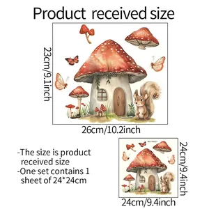 Luminous cartoon mushroom house and squirrel wall stickers for bathroom decor 24x24cm