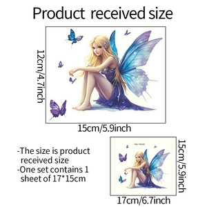 Detailed size chart for luminous fairy and butterfly wall sticker 17cm x 15cm dimensions
