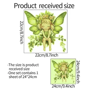 Luminous fairy wall sticker with flower wreath for bathroom decor, 24x24cm self-adhesive decal