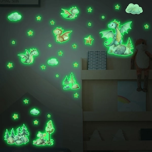Luminous Cartoon Dinosaur Wall Stickers PVC Glow In The Dark Forest Star Clouds Decals For Kids Room Bedroom Home Decor