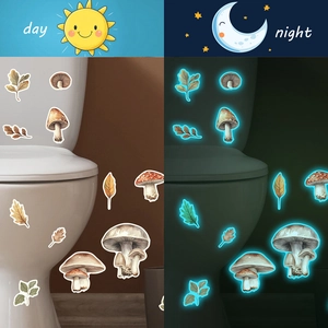 Luminous mushroom and leaf wall stickers with day and night glowing effect view