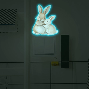 Luminous Bunny Hugging Wall Sticker PVC Self-Adhesive Fluorescent Decal For Home Switch Decoration Green Blue Light