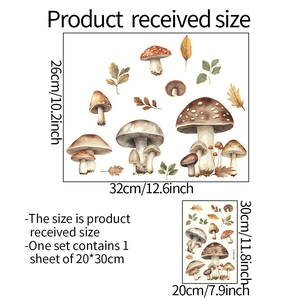 Detailed sheet size and layout for mushroom and autumn leaf wall stickers 20x30cm