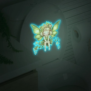 Luminous flower fairy sticker for toilet seat with glow-in-the-dark butterfly elf design