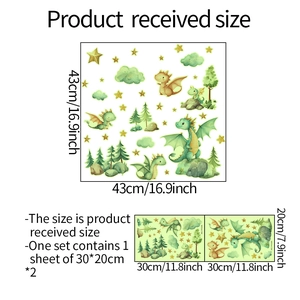 Luminous cartoon dinosaur forest wall stickers set with stars and trees for home decor