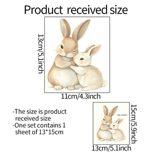 Luminous wall sticker featuring two cute hugging rabbits in watercolor style, 13x15cm size