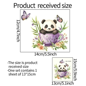 Luminous panda in a teacup wall sticker with bamboo and floral pattern details
