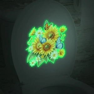 Glow in the dark sunflower and daisy toilet stickers with fluorescent butterfly decals