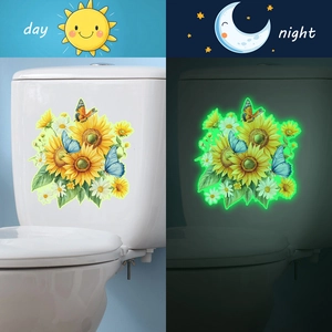 Luminous watercolor sunflower and butterfly wall stickers for day and night home decor