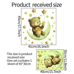 Luminous teddy bear on crescent moon wall stickers for cozy kids room decoration