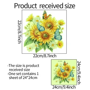 Size guide for sunflower and daisy floral wall stickers showing dimensions 24x24cm