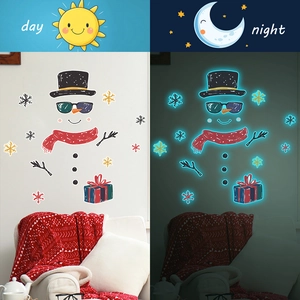 Luminous Christmas snowman wall stickers set showing day and night glowing effects