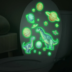 Luminous cartoon dinosaur and planet wall stickers for glowing bathroom and home decor