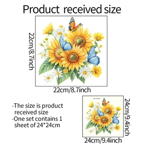 Watercolor sunflower and daisy wall stickers with colorful butterflies for home decoration