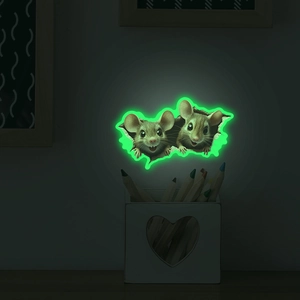 Sticker mural phosphorescent avec deux souris réalistes et effet de trou 3D décoratif