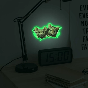 Sticker mural phosphorescent avec deux souris réalistes pour une déco de chambre d'enfant