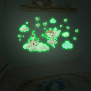 Luminous wall stickers featuring fairy, castle and hearts for children room decor