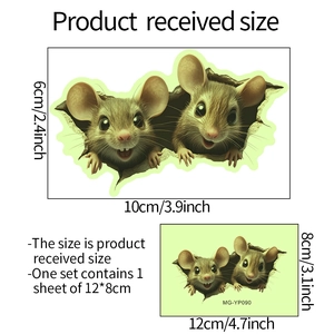 Sticker mural 3D souris lumineuse pour chambre d'enfant, format 12x8cm