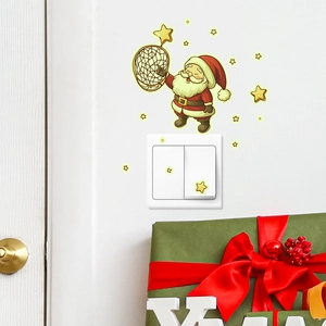 Luminous Santa Claus catching stars wall sticker for Christmas home switch decoration