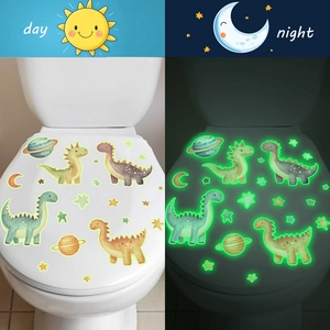 Luminous cartoon dinosaur and space theme wall stickers showing day and night glowing effect
