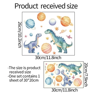 Luminous cartoon dinosaur and space planet wall stickers set for children bathroom