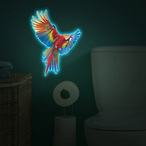 Luminous parrot wall sticker with blue neon glow for bathroom home decor