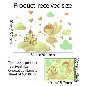 Luminous fairy castle wall sticker dimensions and layout size for bedroom decor